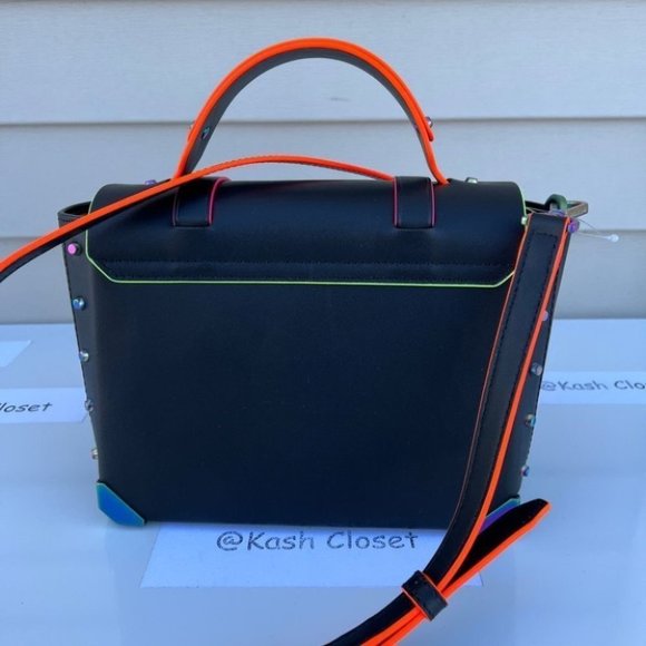 Michael Kors Manhattan Satchel Medium Leather Contrast trim Satchel Black - Picture 7 of 11